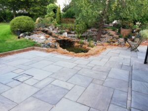 patio and natural water feature kenilworth completed